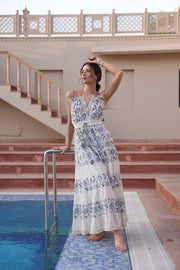 Boho Off-White & Blue Tie-Up Maxi by Label Reyya - view 1