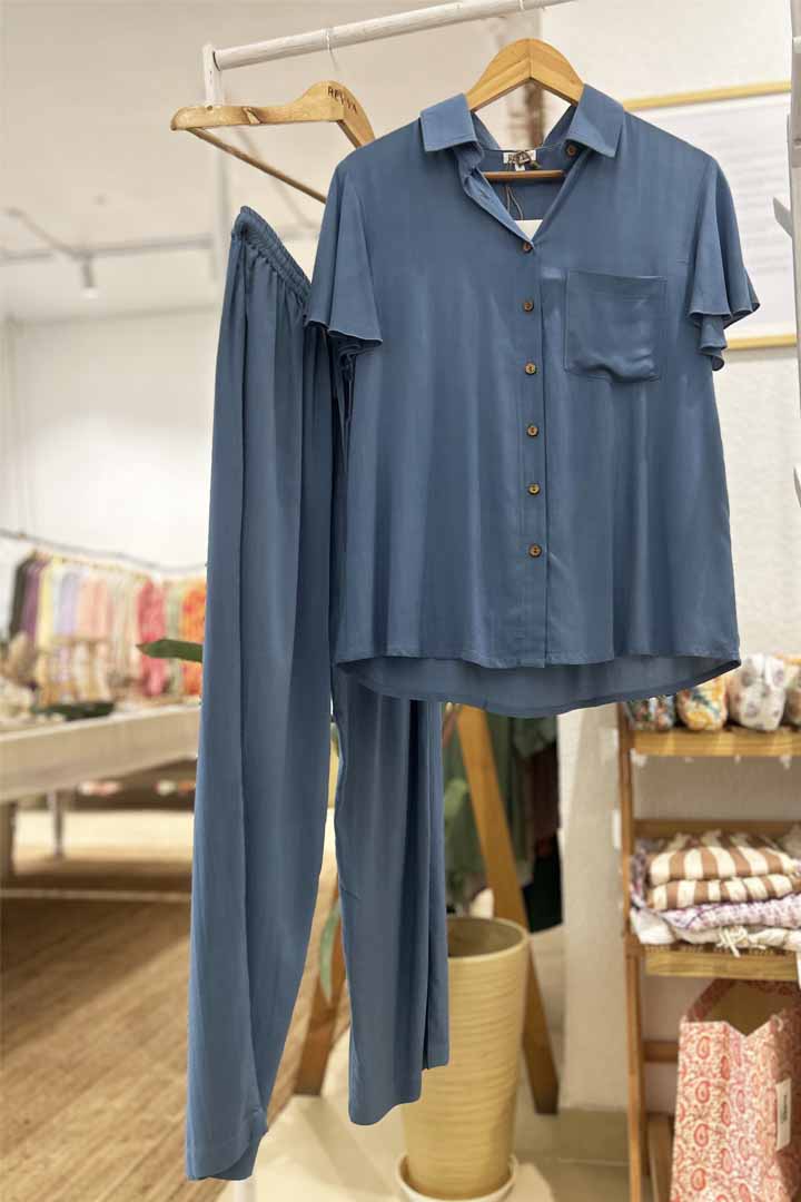 Solid Blue Boho Cord set by Label Reyya - view 4