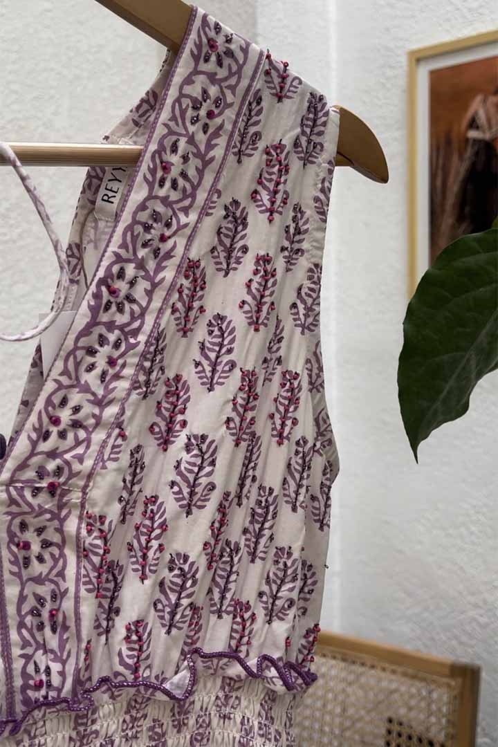 V-neck Block Print Short Dress by Label Reyya - view 4