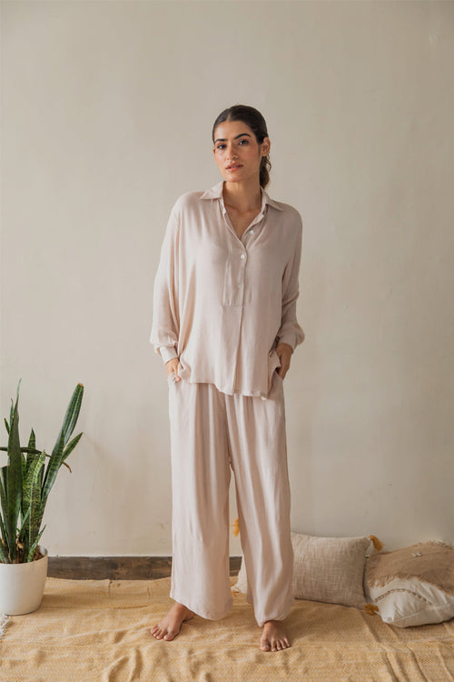 Beige Solid Co-ord Set (Set of Two) by Kapraaha - view 1