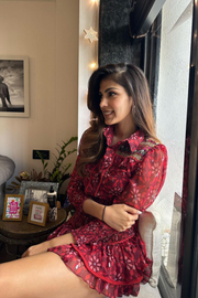 Dark Red Smocked Shirt Dress by Label Reyya - view 1