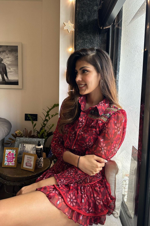 Dark Red Smocked Shirt Dress by Label Reyya - view 1