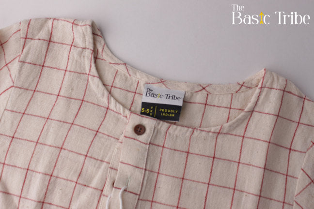 Basic Tribe Baby of the World Checked Kala Cotton Kurta Top — Red check