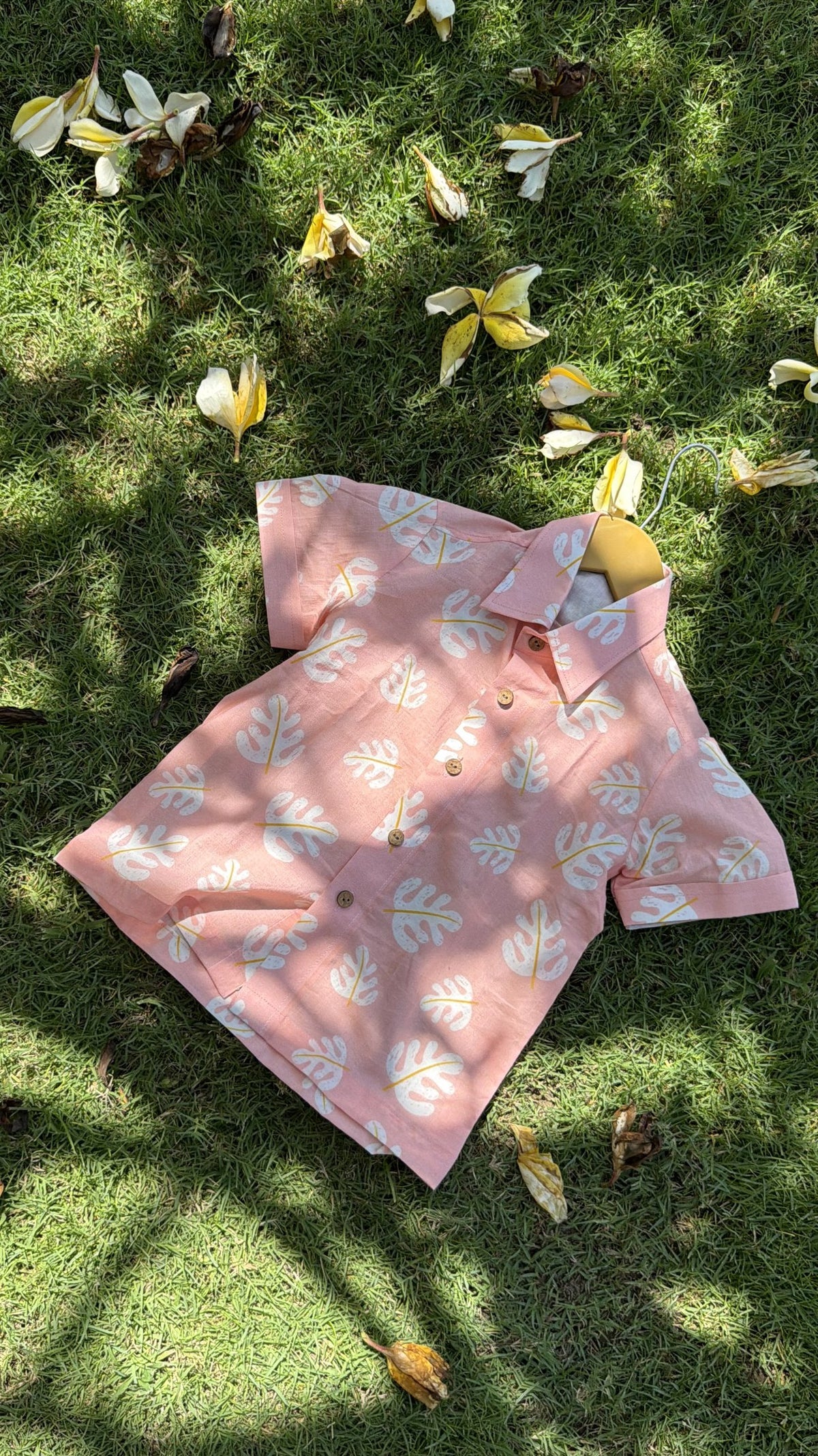 Basic Tribe Barfi Peach Leaf Print Cotton Shirt for Boys