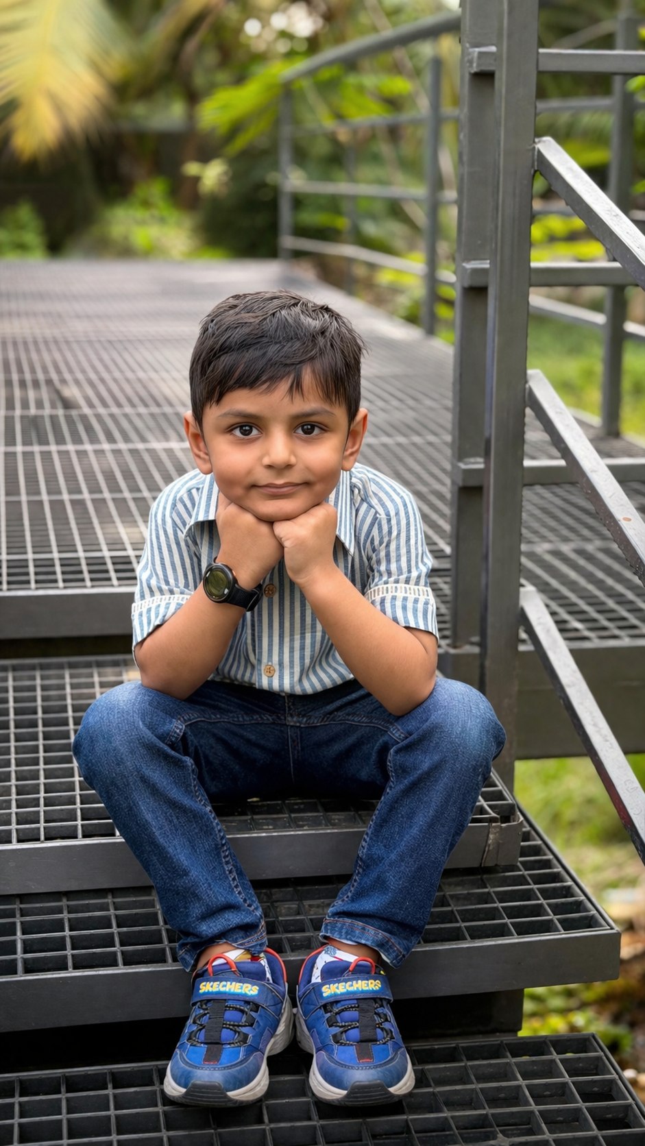 Basic Tribe Neer Blue Striped Cotton Shirt for Boys — Blue and white stripes