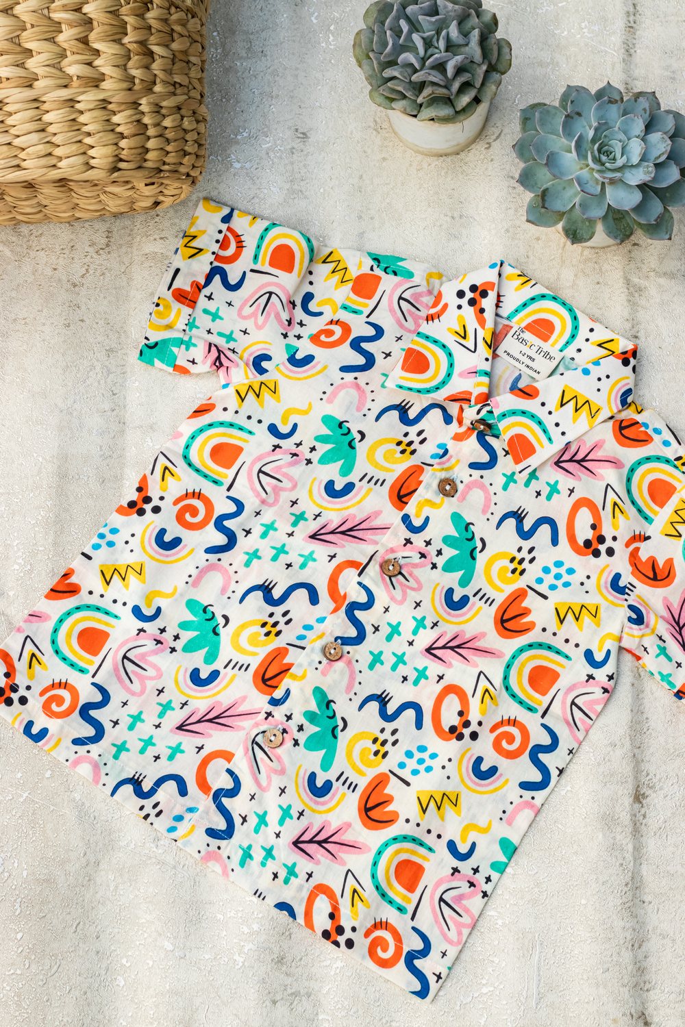 Basic Tribe Soul Surfer Abstract Printed Cotton Shirt for Boys — Abstract multicolour