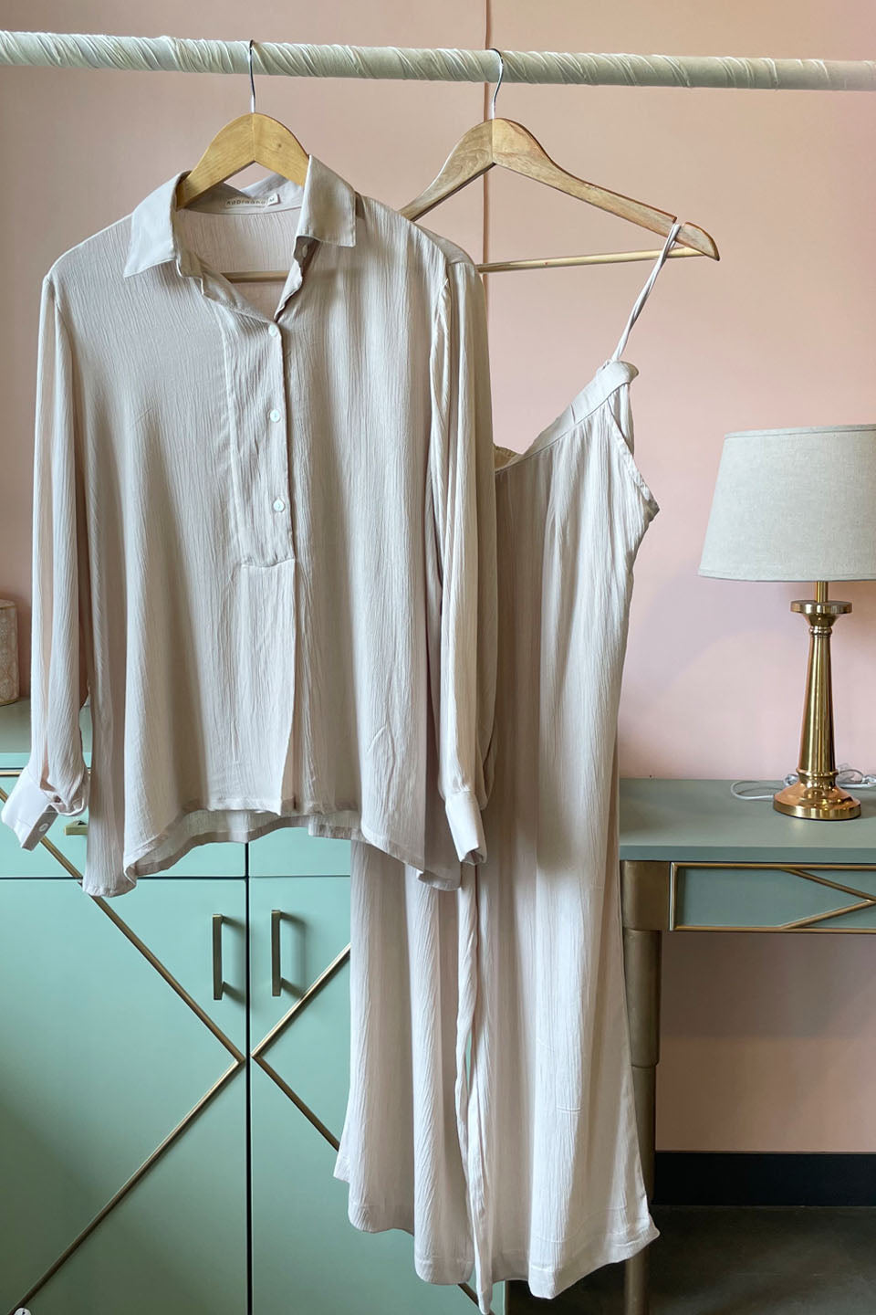 Beige Solid Co-ord Set (Set of Two) by Kapraaha - view 6