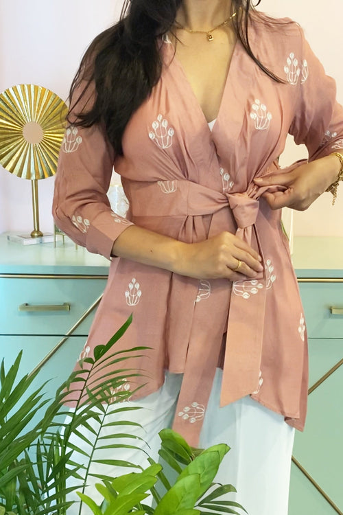 Rose Pink Embroidered Wrap Top by Kapraaha - view 1