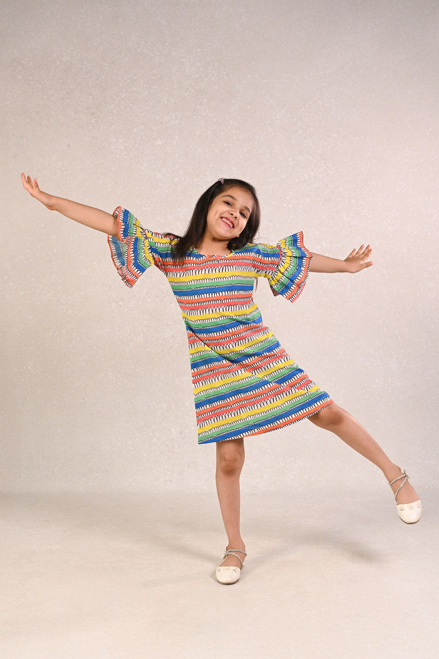 Basic Tribe Carnival Swirl Print Cotton Dress for Girls
