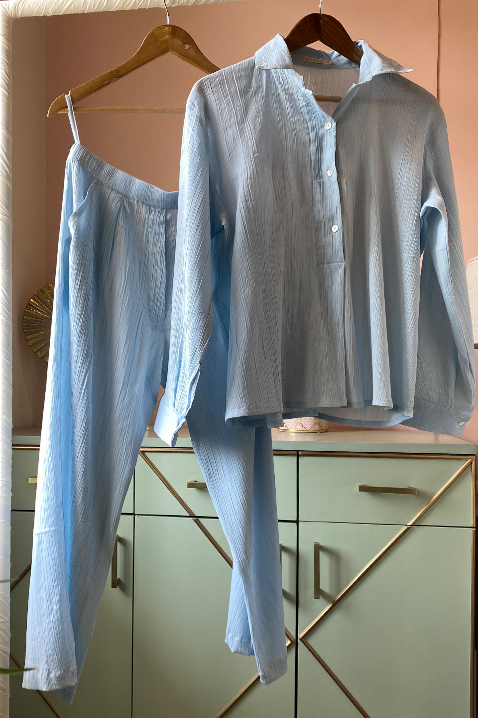 Sky Blue Solid Co-ord Set (Set of 2)