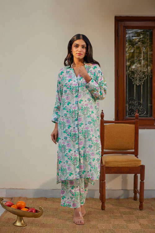 Teal Floral Tunic Set (Set of Two) by Kapraaha - view 1