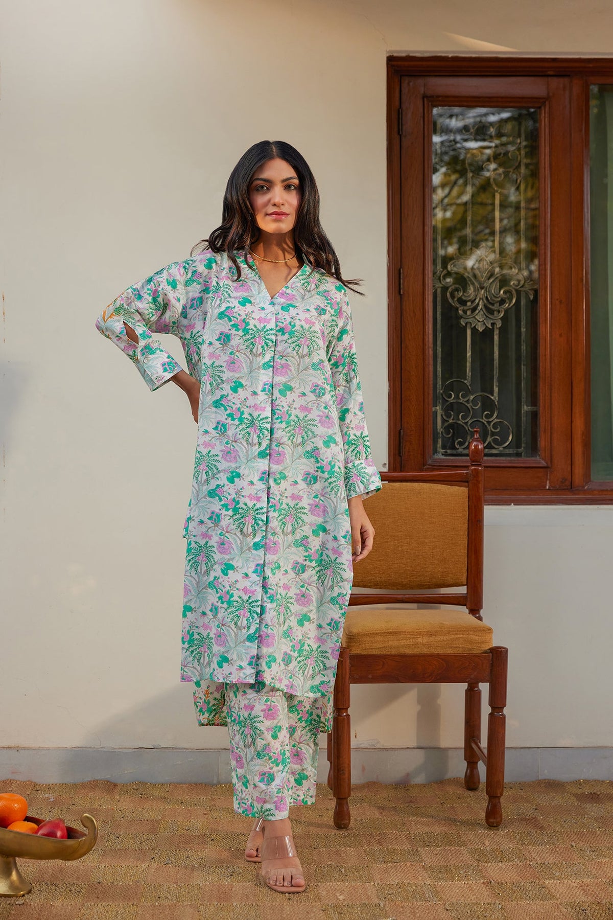Teal Floral Tunic Set (Set of Two) by Kapraaha - view 8