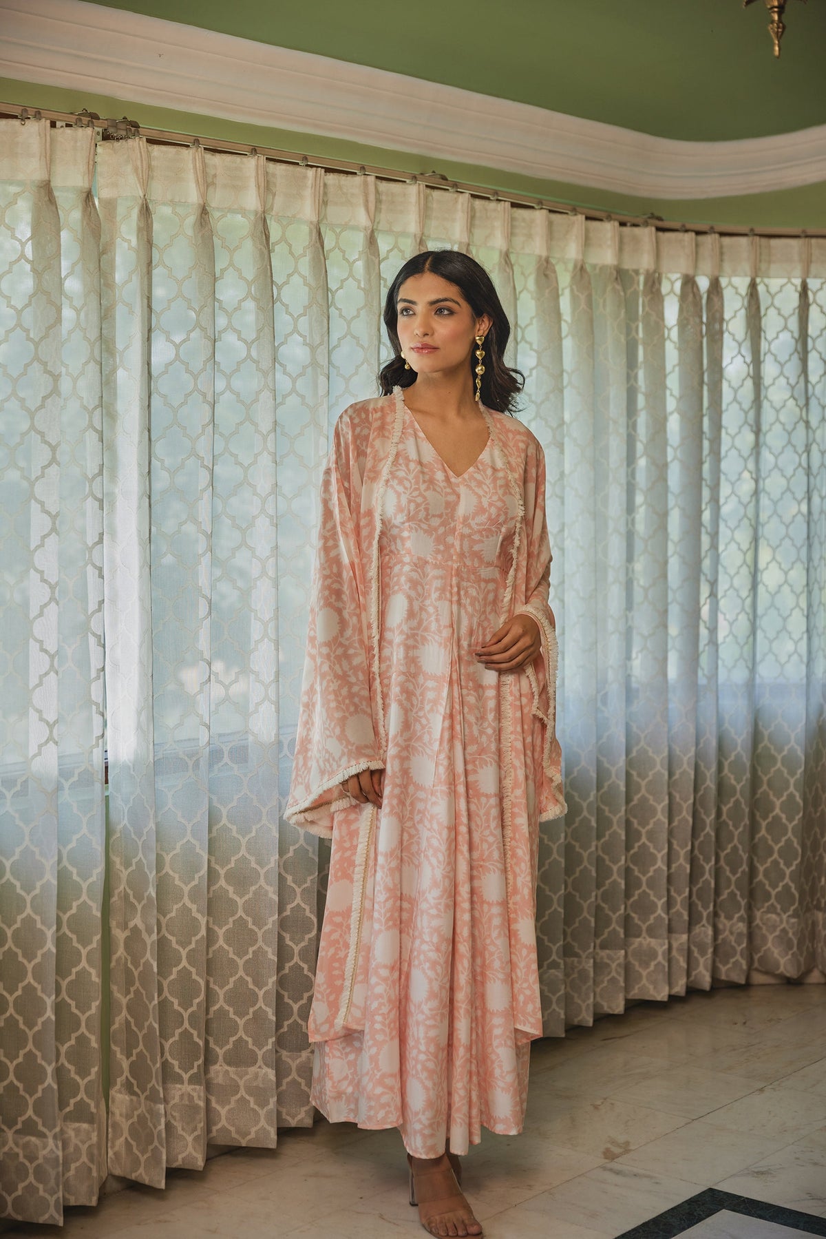 Peach Maxi Dress with Jacket by Kapraaha - view 6