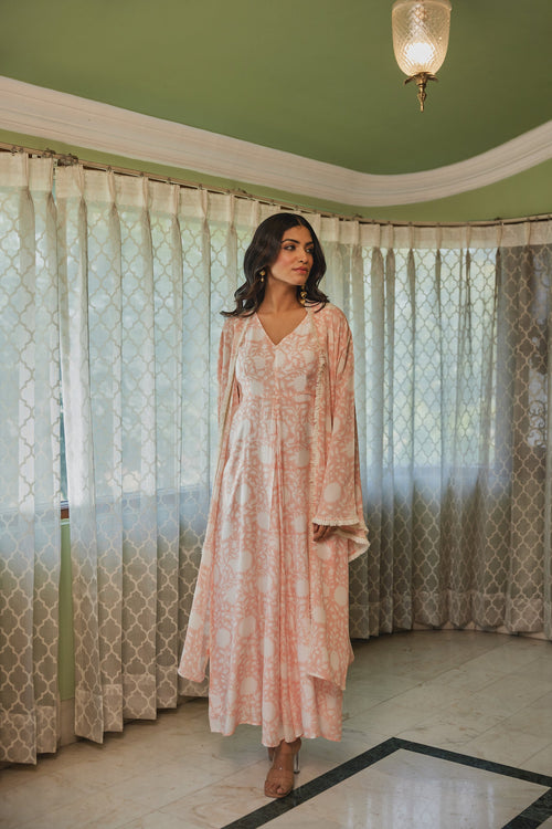 Peach Maxi Dress with Jacket by Kapraaha - view 1