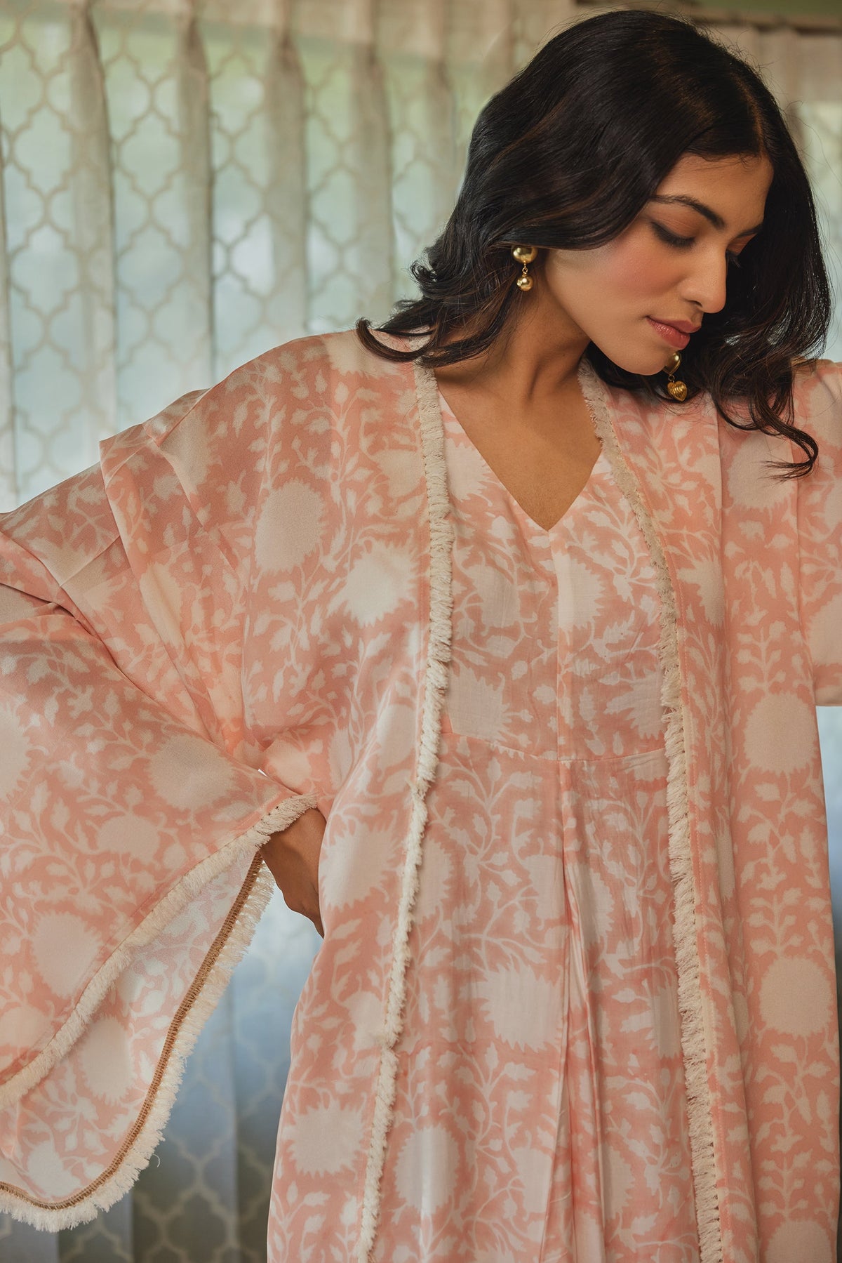 Peach Maxi Dress with Jacket by Kapraaha - view 7