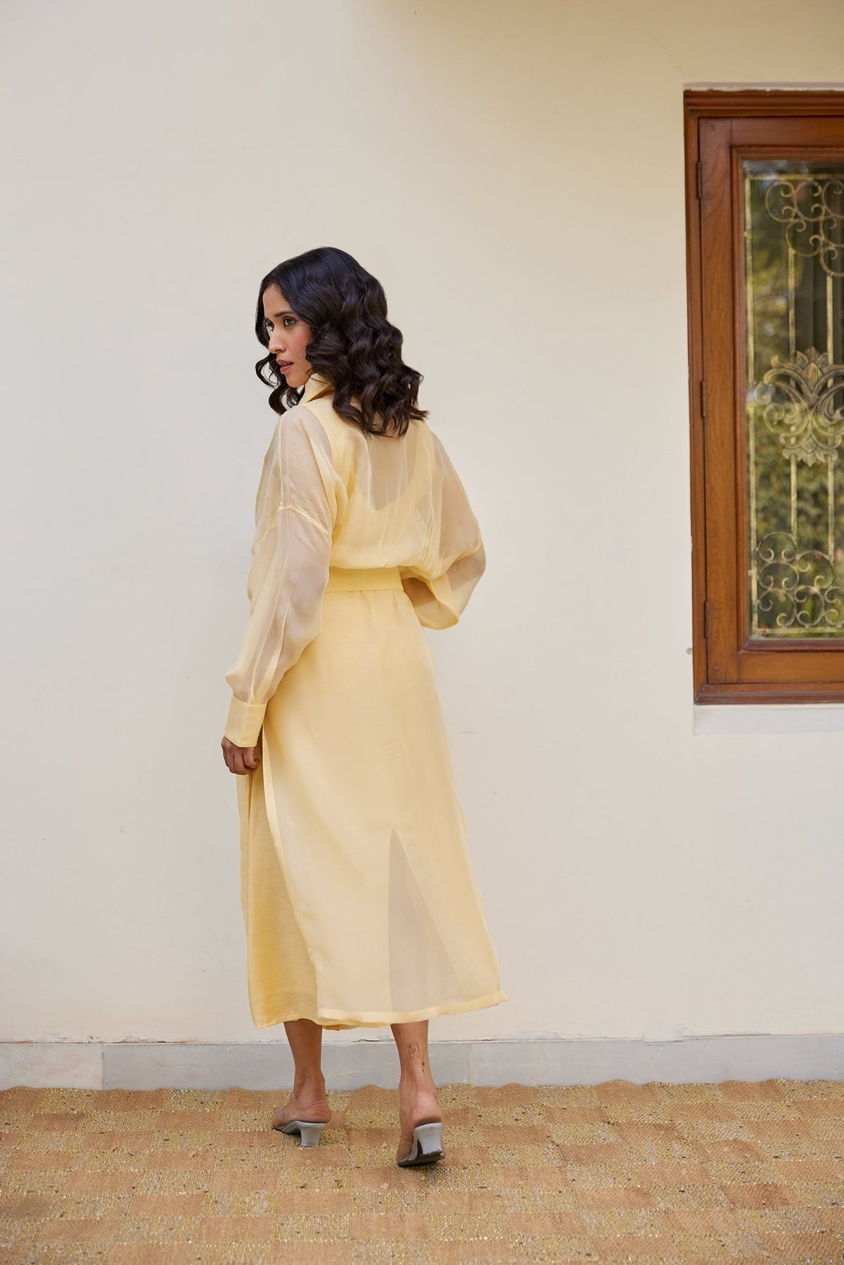 Yellow Solid Organza Jacket Set (Set of 2)