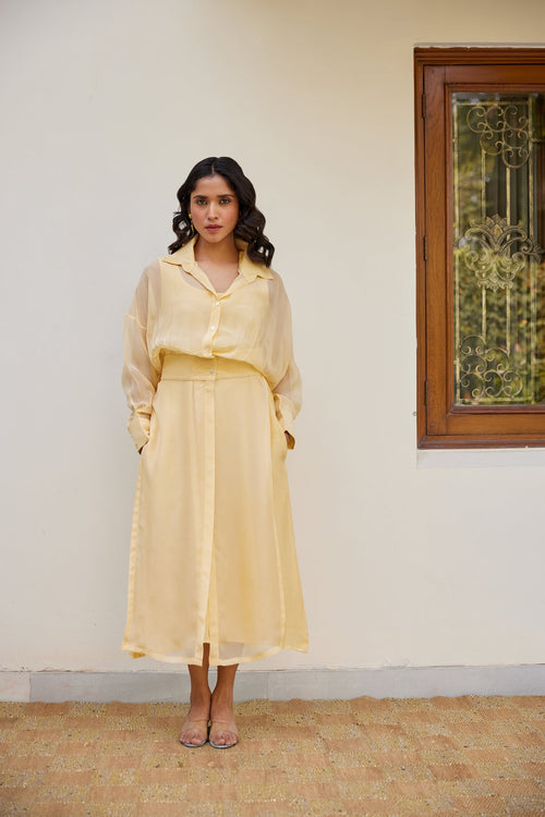 Yellow Solid Organza Jacket Set (Set of Two) by Kapraaha - view 1