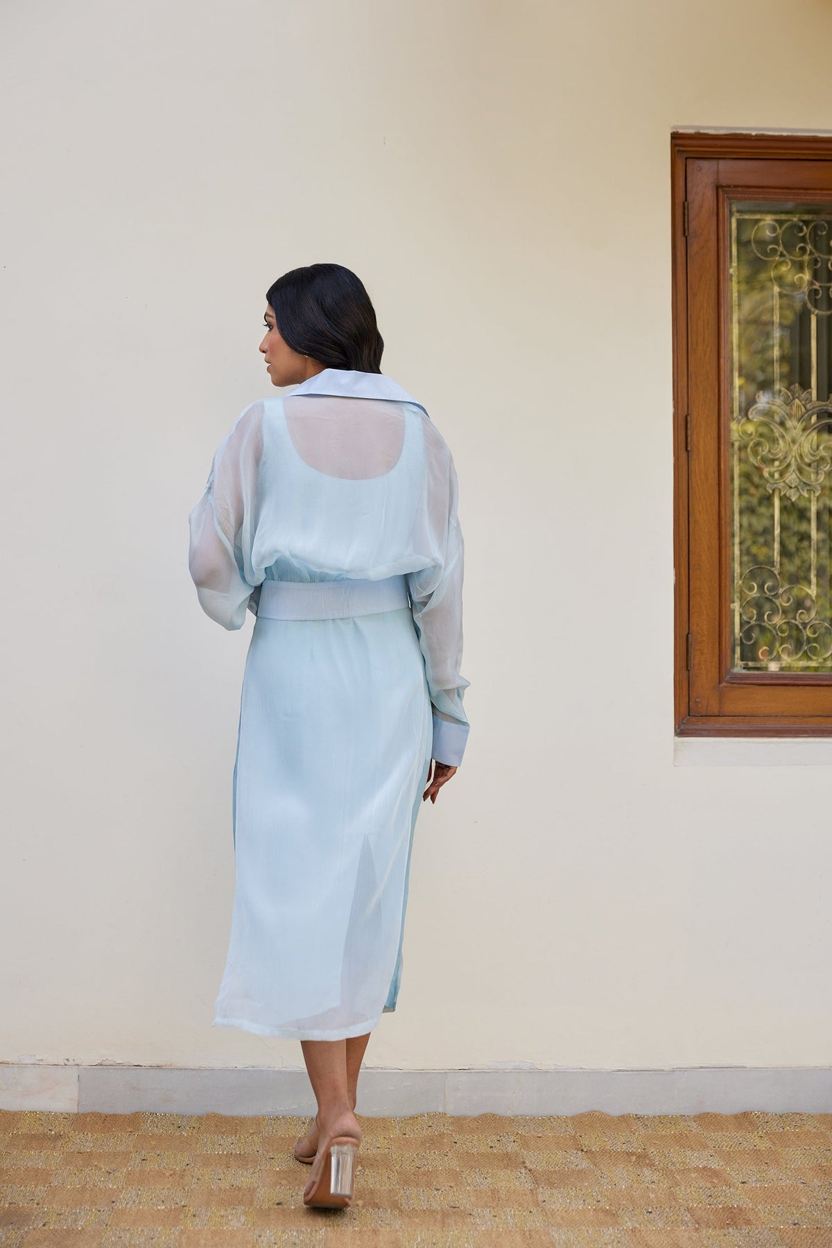 Blue Solid Organza Jacket Set (Set of 2)