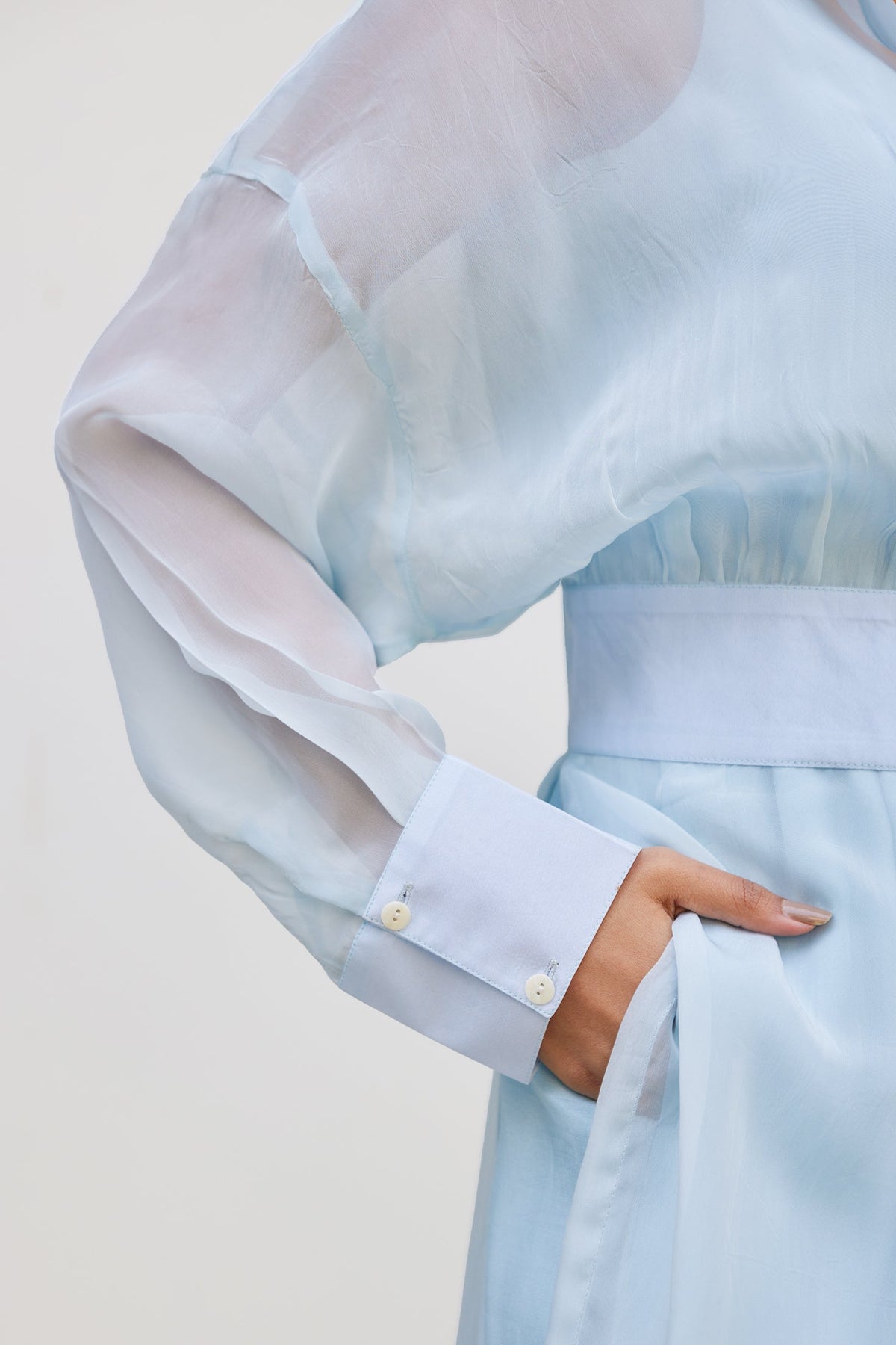 Blue Solid Organza Jacket Set (Set of Two) by Kapraaha - view 7