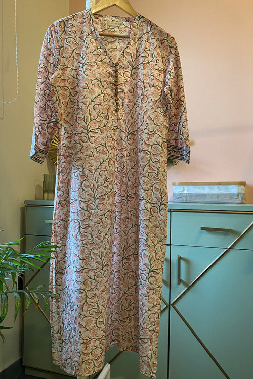 Peach/Green Floral Cotton Tunic by Kapraaha - view 1