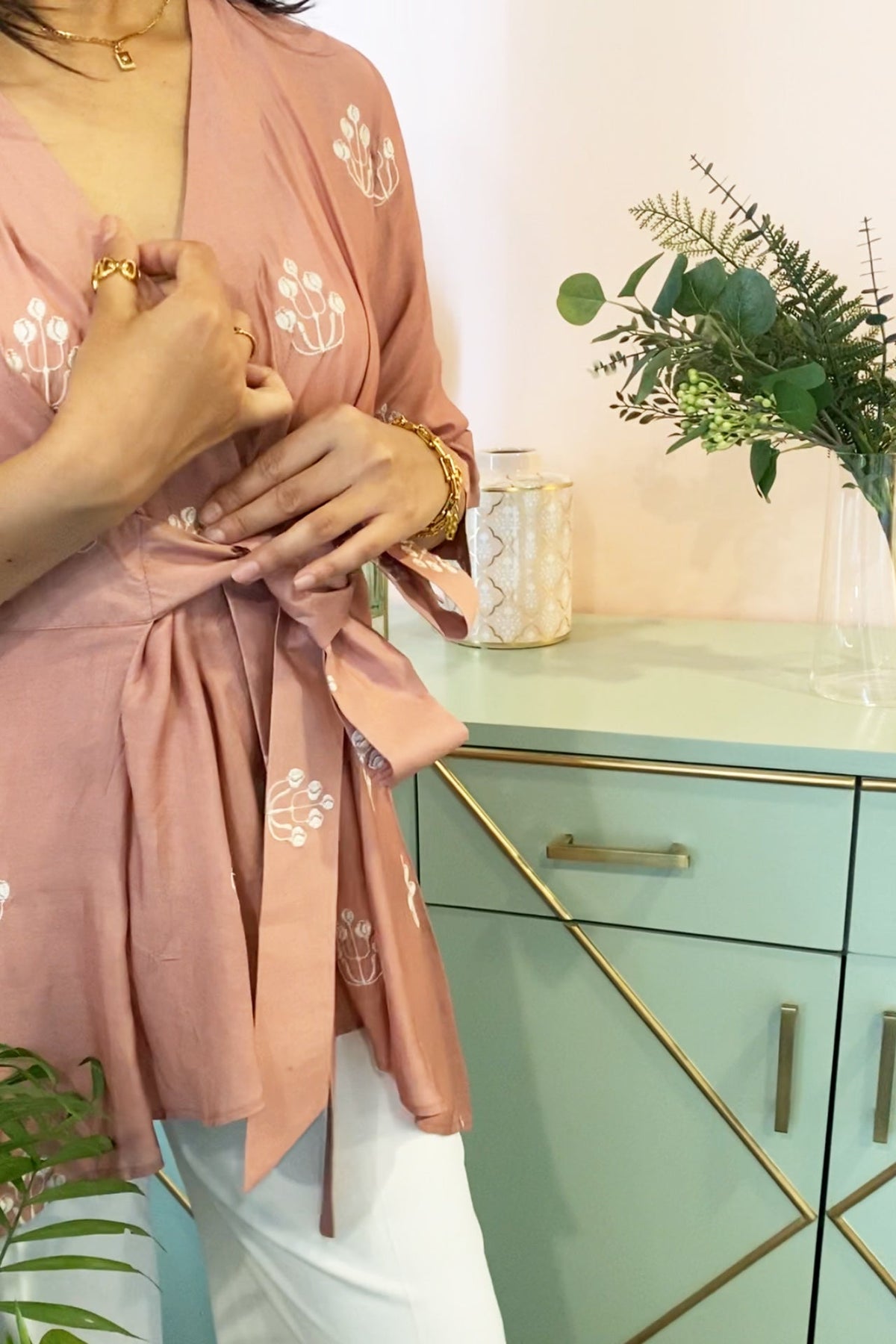 Rose Pink Embroidered Wrap Top by Kapraaha - view 5