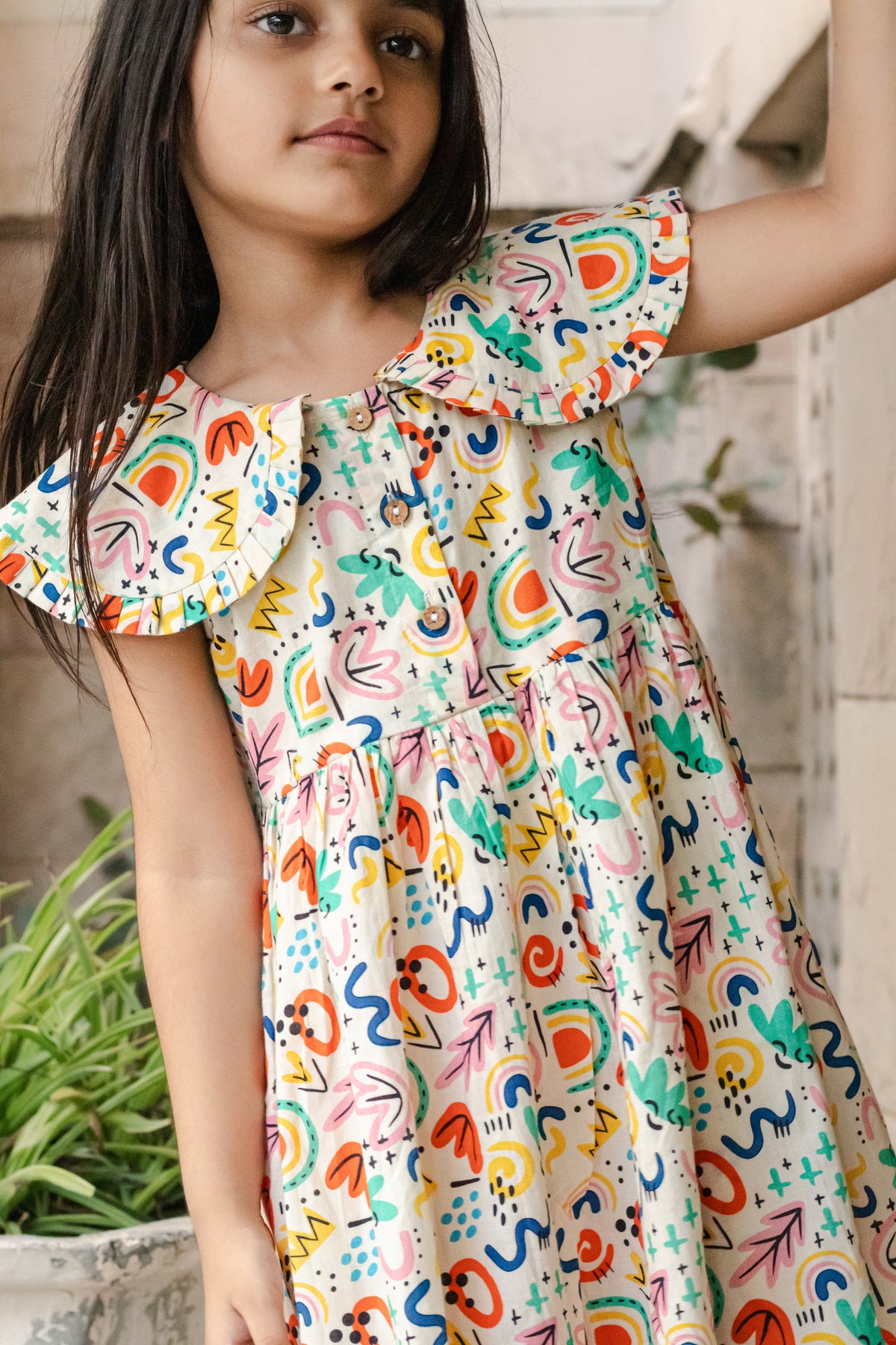 Basic Tribe Soul Surfer Printed Cotton Dress for Girls — Abstract - multi color
